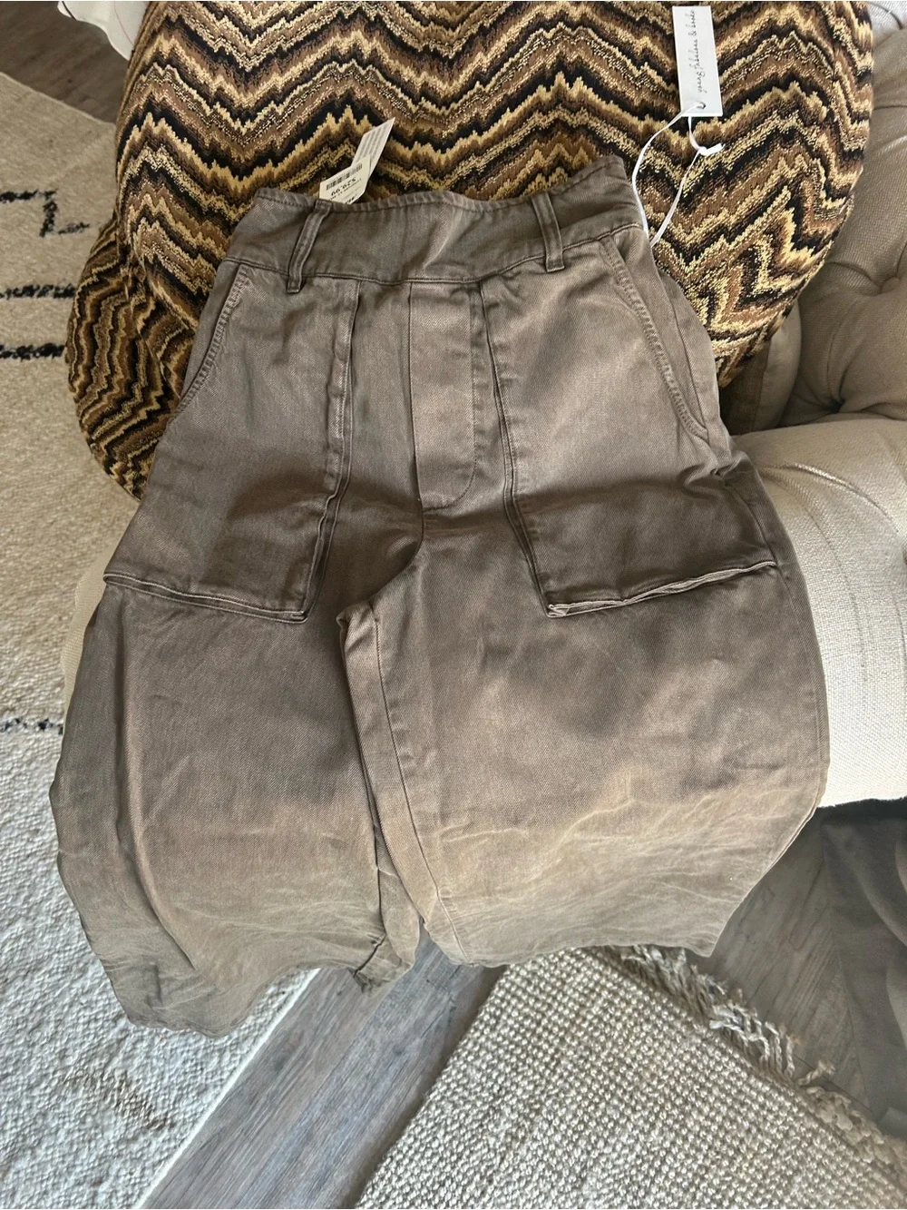 Young Fabulous & Broke Cropped Wide-Leg Cargo Pants in Olive